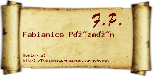 Fabianics Pázmán névjegykártya